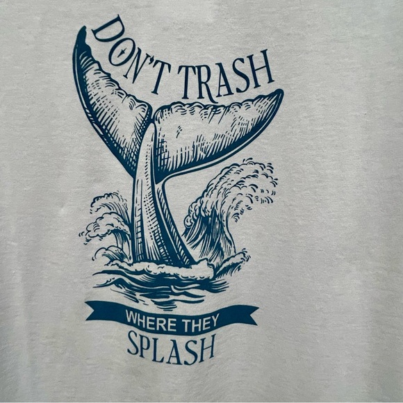 Violets Are Blue Sz S White & Blue T Shirt Don’t Trash Where They Splash Whales - Picture 4 of 5
